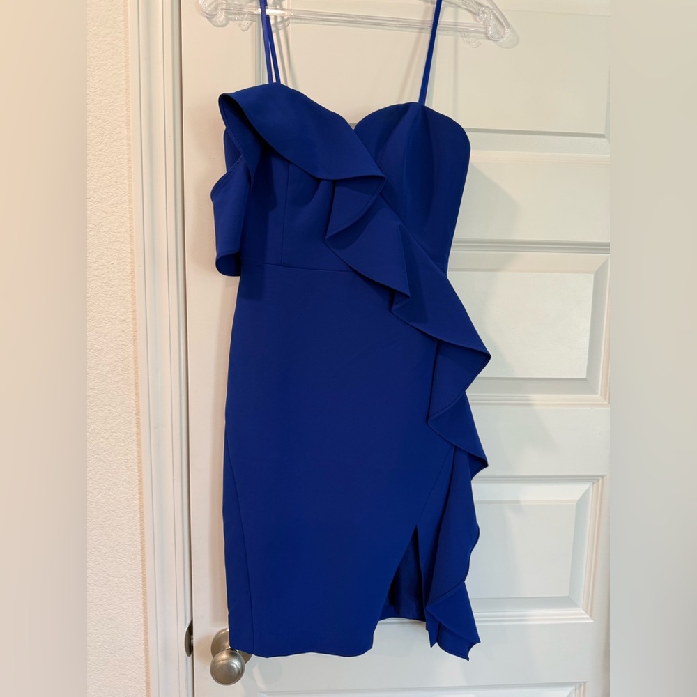 Aidan Mattox One Shoulder Blue Dress